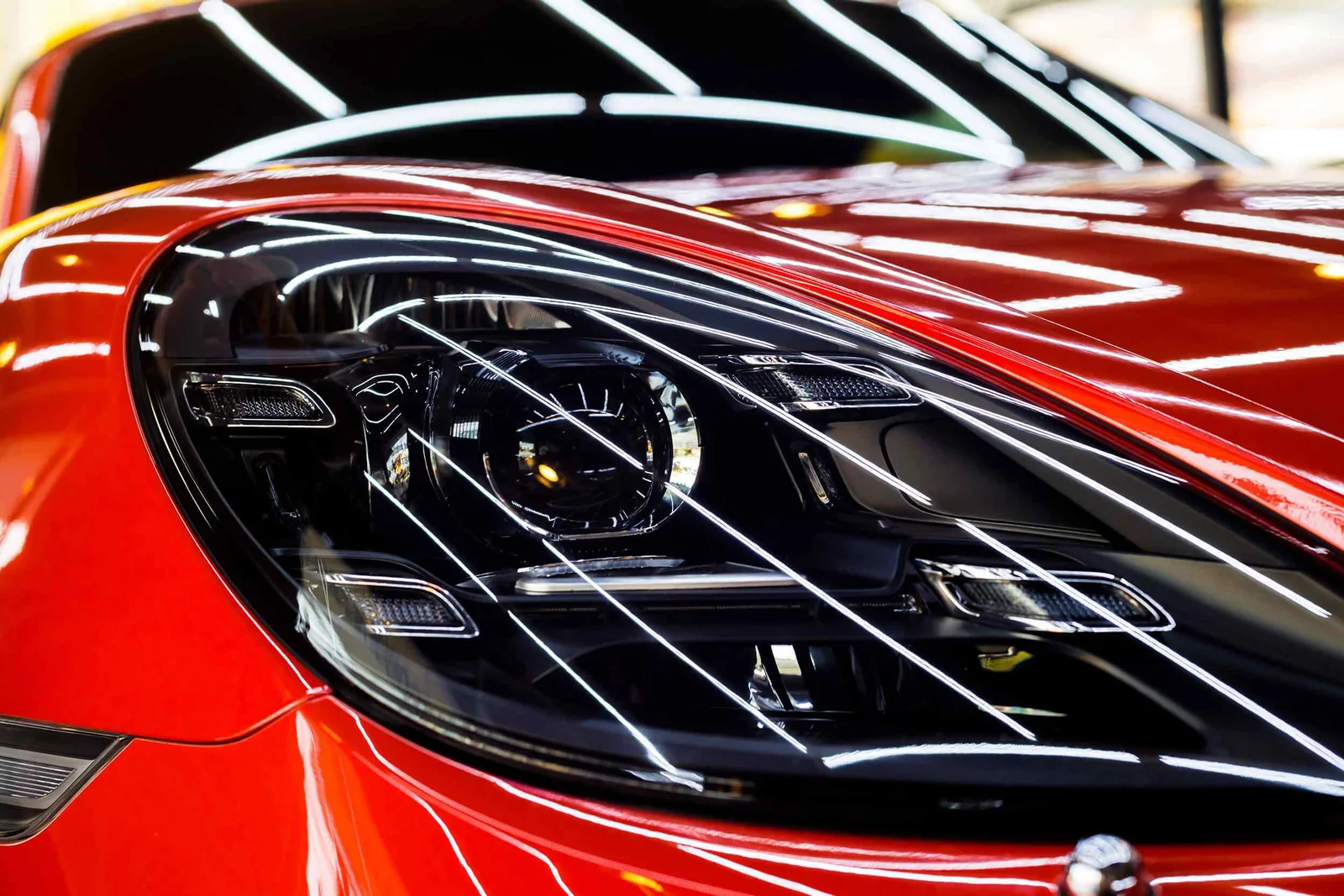 Glossy protected finish on a red sports car